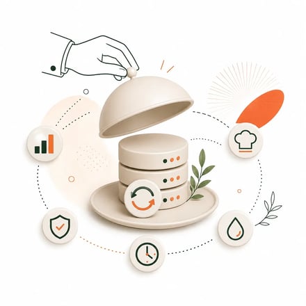 Base de datos servida como plato gourmet, símbolo de una migración a HubSpot completa
