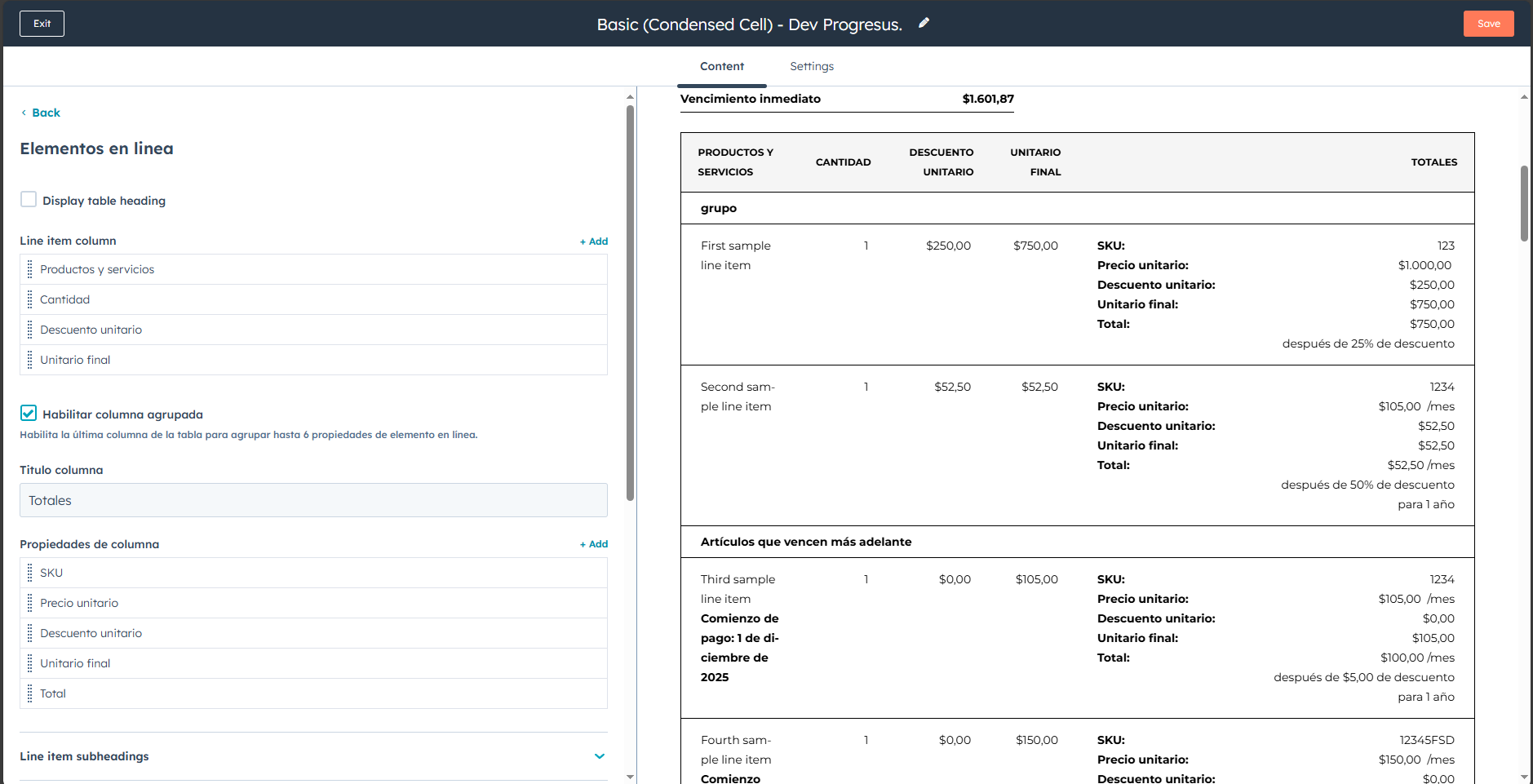 modulo agrupacion productos por categoria custom quote hubspot 